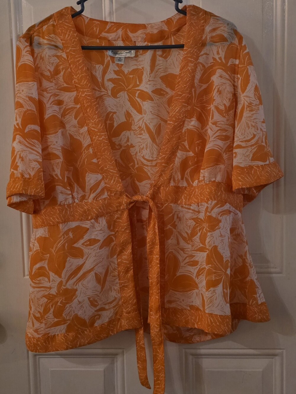 Coldwater Creek Orange and White Floral Tie-Front Tunic
